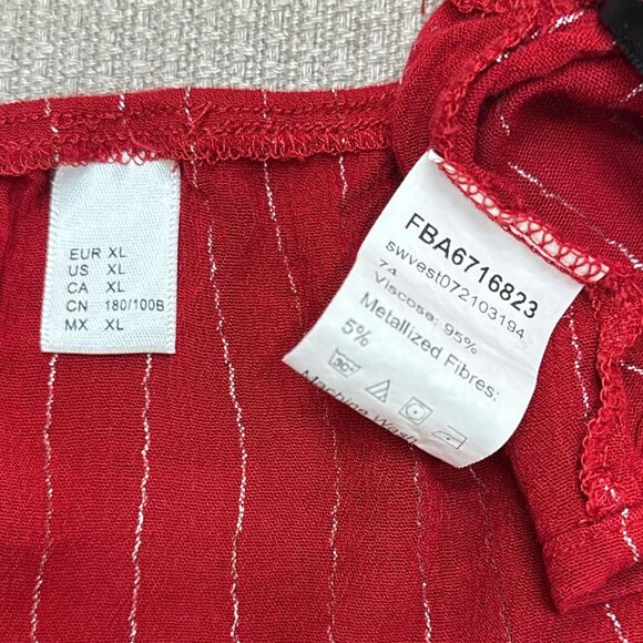 Boho Red Crochet Lace Trim Striped Halter Top Crop Tie Neck Party Wear Sz XL - Picture 5 of 5